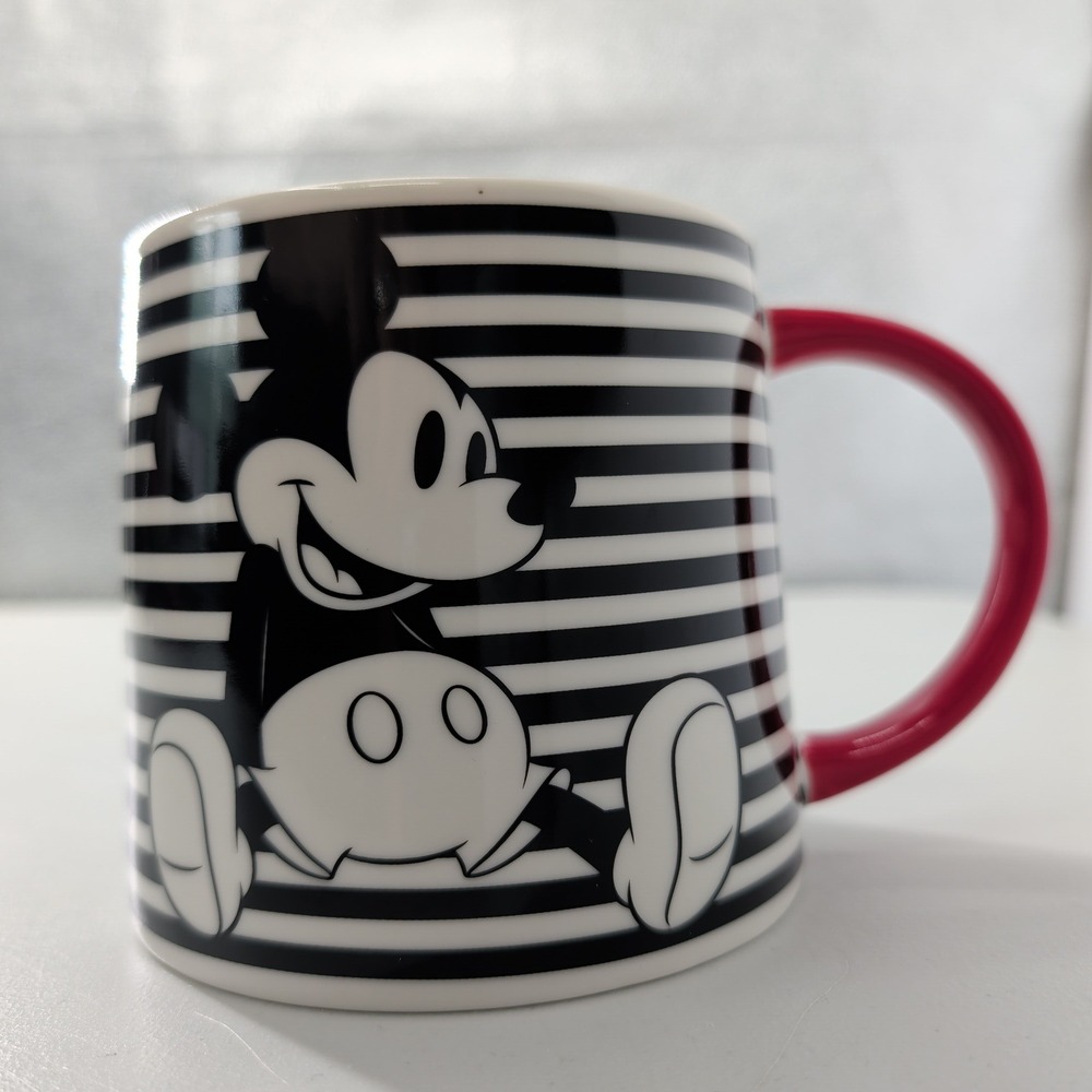 Disney Mickey Mouse Striped Porcelain Coffee Mug Black White Red Mug Oversized